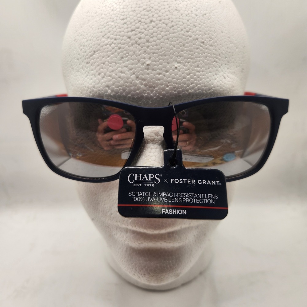 Chaps x Foster Grant Mens Navy Blue Square Sunglasses Red Accents UV Protection